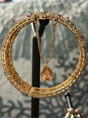 Indian Gold Bracelet with Multi Color Crystal Accents Featuring Amber Pendant